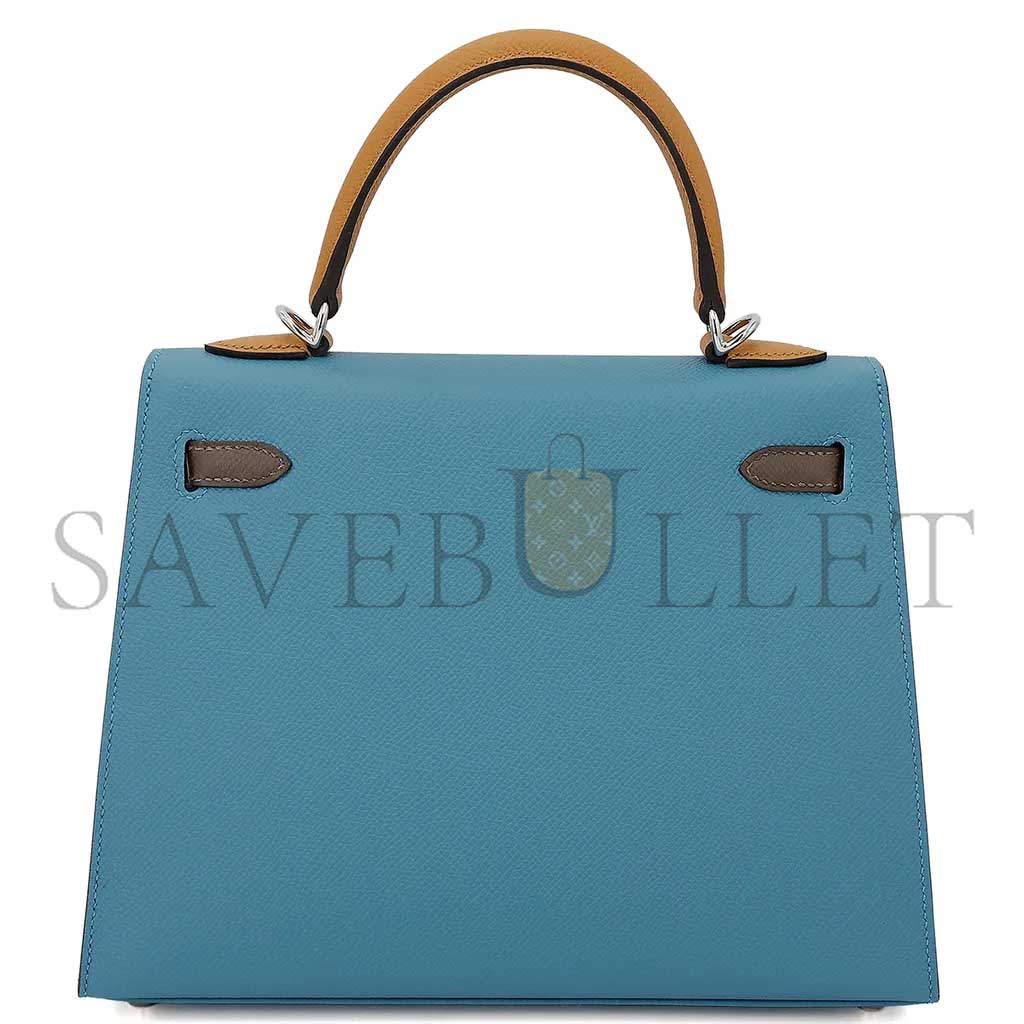 H**mes kelly 25 bark color 2s sesame denim blue epsom silver buckle (25*17*7cm)